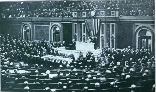 PRESIDENT WILSON READING HIS WAR MESSAGE TO CONGRESS, APRIL 2, 1917