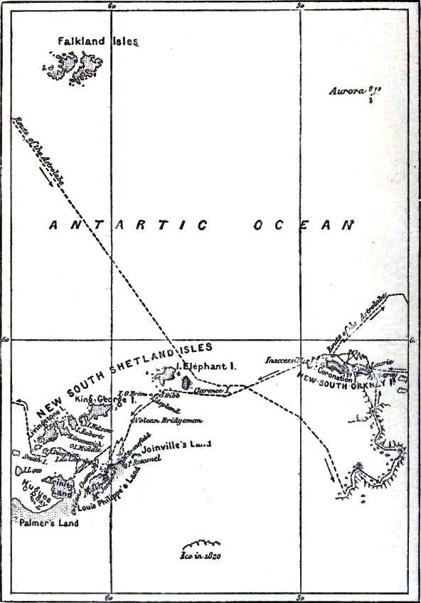 Reduced Map of D'Urville's discoveries in the Antarctic regions