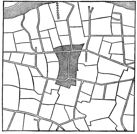 FIG. 15.—THE RHODE ISLAND TRACT, WITH ITS BUILDINGS
GATHERED INTO A COMPACT VILLAGE.
