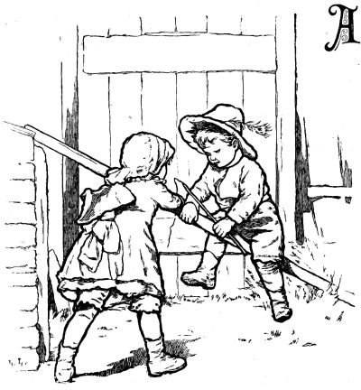 Illustration: 'TWO LITTLE FOLK WERE RIDING.'