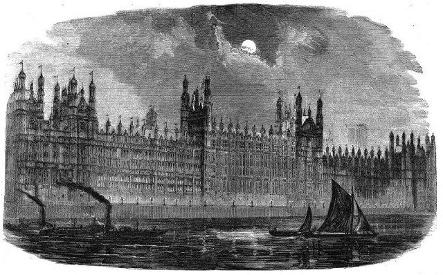 Facciata del palazzo di Westminster, veduta dalla riva del Tamigi.