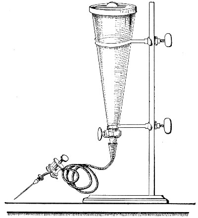 Fig. 173.—Conical separatory funnel, fitted for
injection of fluid cultivations.