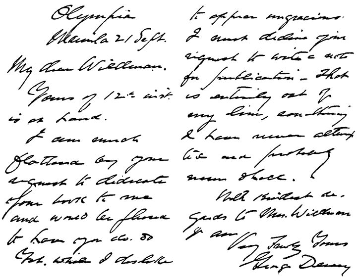 Handwritten dedication by General Dewey.