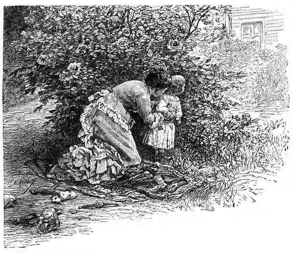 Illustration: THE MOTHER ... WAS KNEELING BESIDE A LITTLE CHILD