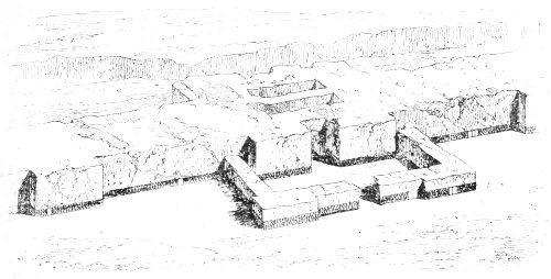 Fig. 50.—Present state of one of the city gates, Khorsabad.
Perspective compiled from Place's plans and elevations.