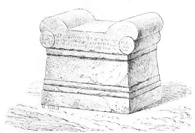 Fig. 109.—Altar in the British Museum. Height 22 inches,
length at base 22 inches.