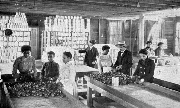 STUDENTS CANNING FRUIT.