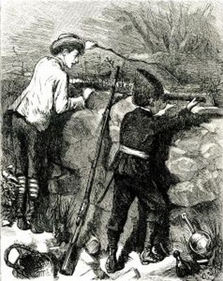 BILLY WATCHING FOR SAVAGES.—Drawn by C. S. Reinhart.