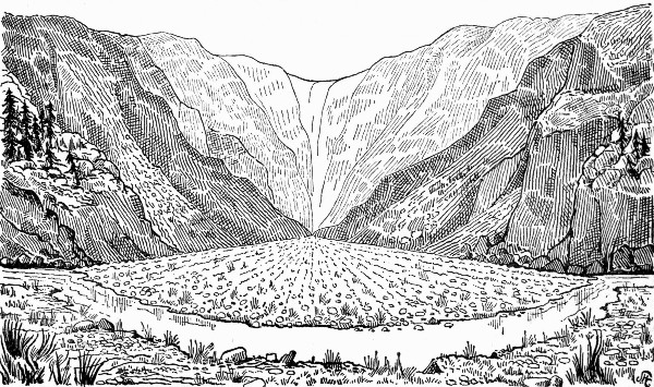 Fig. 28.—Diagram of an Alpine valley showing a river
cone. Front view.