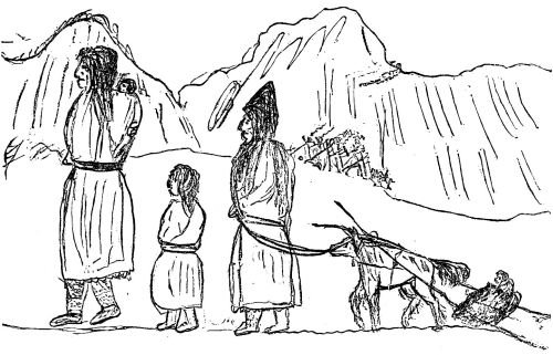 INDIANS HUNTING FOR FOOD.—Drawn by Bertie Brown.