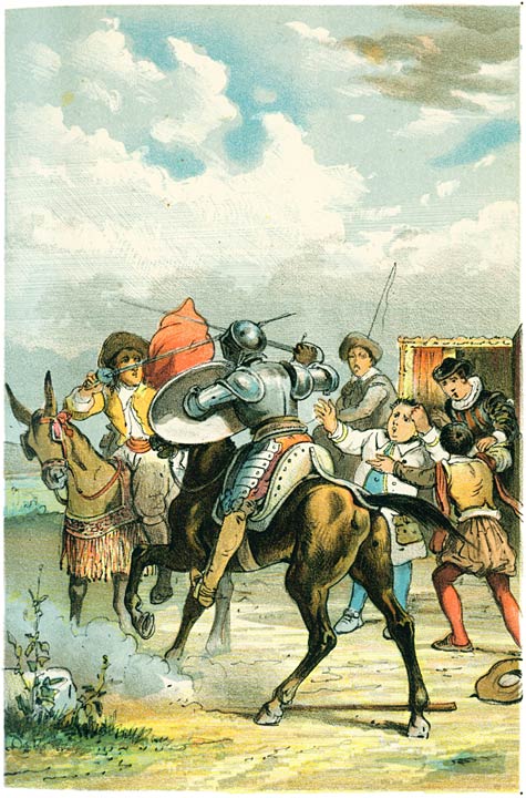 Don Quichot trok zijn zwaard en stoof op den Biscayer los.