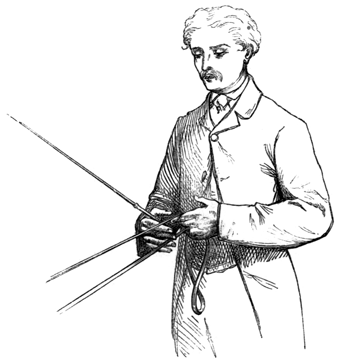 Man threading reins through both hands, with right hand in front of left hand
