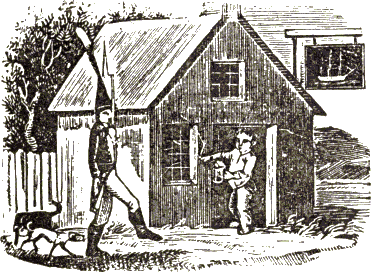 boy at door with Grenadier approaching
