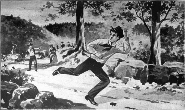 Fred set off at full speed, and almost immediately a shout went
up from the rioters: "The sneaks are sending for help! Stop
that boy!"