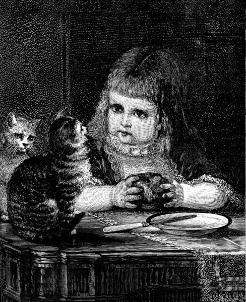 "KITTY, YOU CAN'T HAVE MY APPLE."—Engraved from a Picture by F. Dielman, by Permission of R. E. Moore, American Art
Gallery, New York.