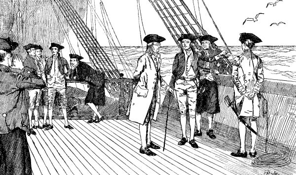 FRANKLIN ON HIS WAY TO FRANCE.—Drawn by Howard Pyle.