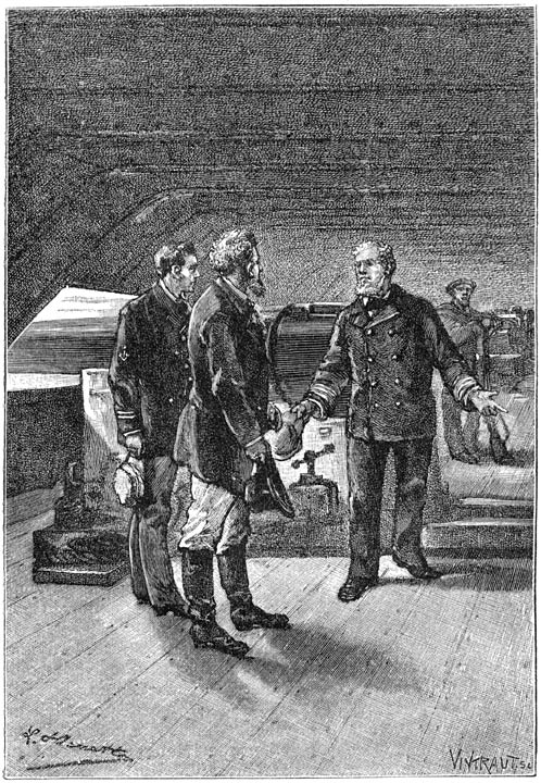 De commandant Stevens ontving James Burbank en zijn zoon Gilbert op waardige wijze. (Bladz. 80).