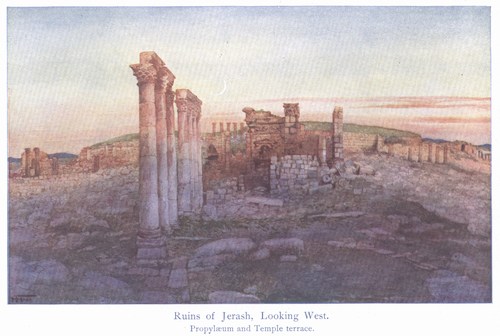 Ruins of Jerash, Looking West. Propylum and Temple terrace.