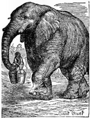 The elephant carrying buckets