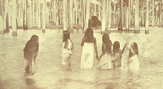 The ceremonial bathing. They are all old women, but the very oldest old woman in India bathes most vigorously. After this bathing is over, they are purified from the defilement contracted by going to the house of the dead.