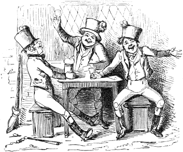three men enjoying themselves at a table