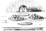boy looking at fruit on table