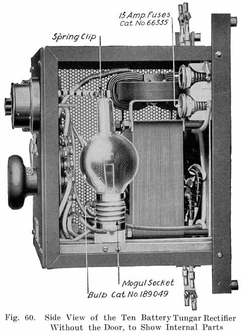 Fig. 60 Side view, cross-section of 10-battery Tungar rectifier