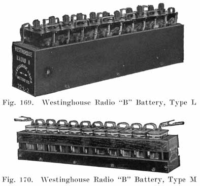 Fig. 169 Westinghouse Radio "B" battery, Type L, and Fig. 170 Westinghouse Radio "B" battery, Type M