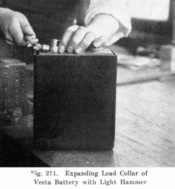 Fig. 271 Expanding lead collar of Vesta battery with light hammer