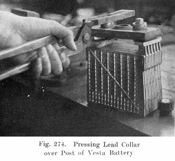 Fig. 274 Pressing lead collar over post of Vesta battery
