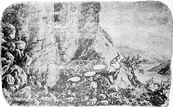 Estraccion de fósiles en el bajo de Andalguala. Dibujo del Sr. Methfessel.