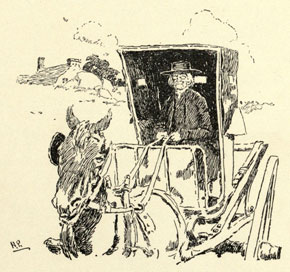 Drawing of the Deacon driving the chaise