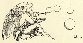 Drawing of an angel blowing bubbles