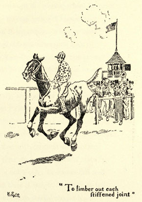 Drawing of the horse cantering along the race track rail