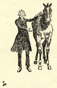 Drawing of the man standing by his horse