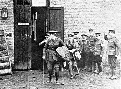 THE PRINCE OF WALES LEAVING A TEMPORARY CHURCH AT LA GORGUE,
XMAS DAY, 1915