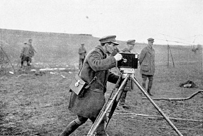 FILMING OUR GUNS IN ACTION DURING THE GREAT GERMAN RETREAT TO ST. QUENTIN. MARCH, 1917