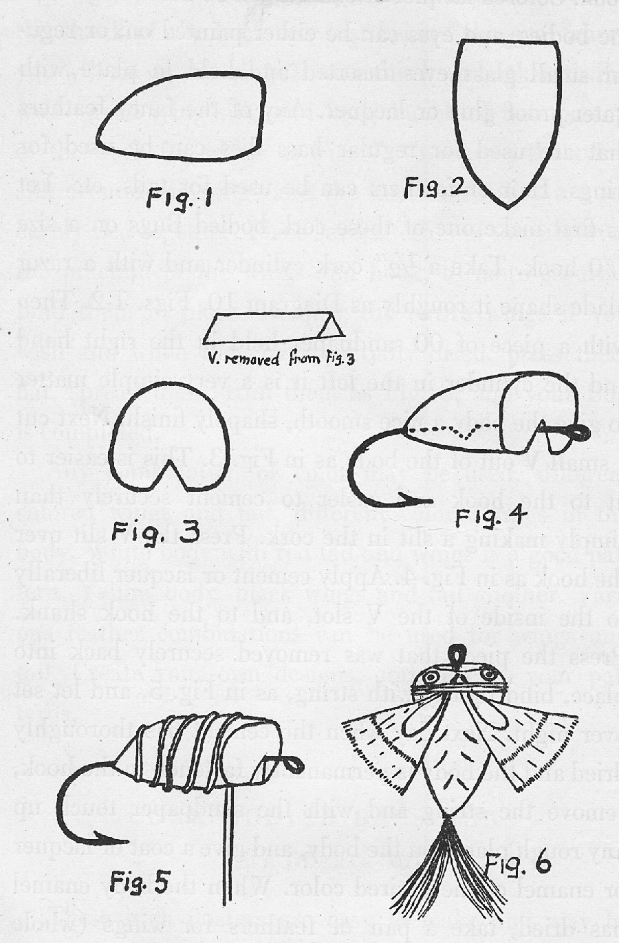 Page sized diagram showing drawings of cork bodied bass bug
construction.