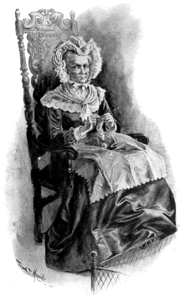 Frontispiece featuring Mrs. Tree sitting in the chair, knitting