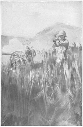 Officers watching the artillery play on Coamo.  Drawn by F. C.
Yohn from a photograph by the Author