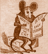 Mouse reading 'How to Dodge the Cat'.