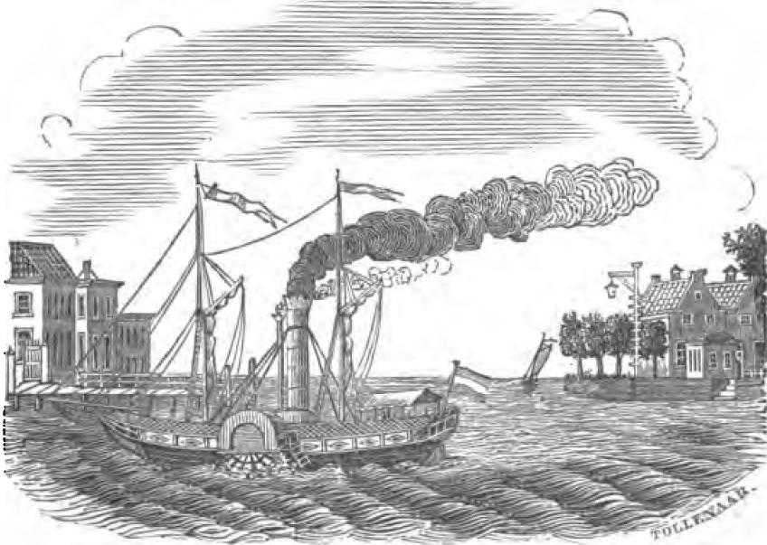 Illustratie 1:afbeelding van een stoomradarschip op het water, getekend 'Tollenaar'