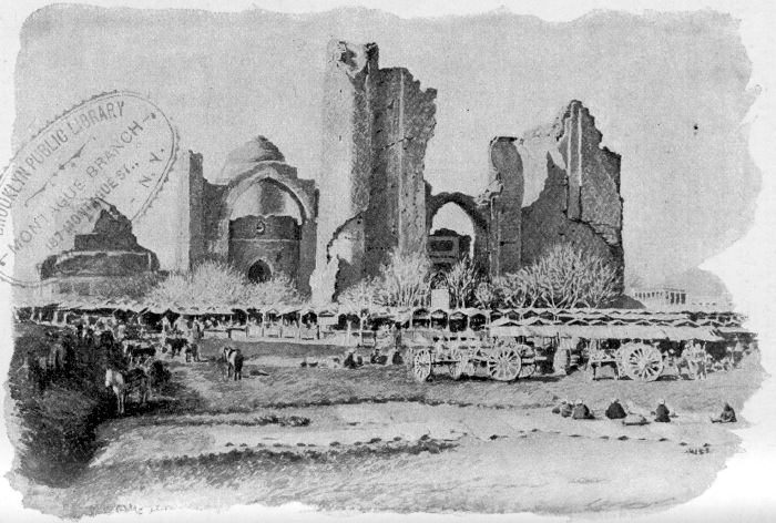 A MARKET-PLACE IN SAMARKAND, AND THE RUINS OF A COLLEGE.