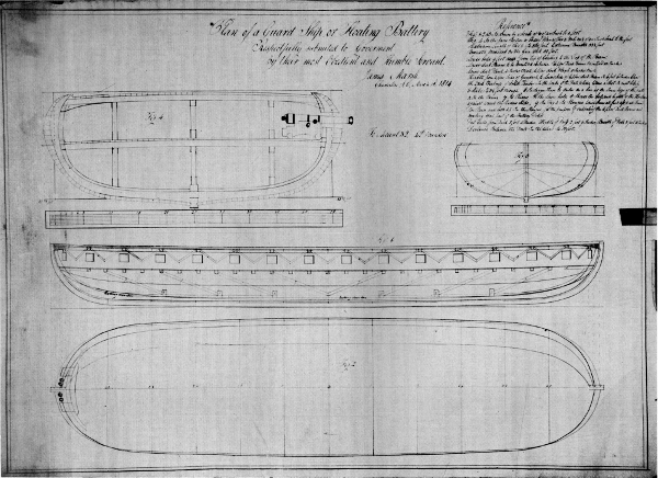 Figure 4.—Design for an unrigged floating battery
proposed by James Marsh, Charleston, South Carolina, March 14, 1814.