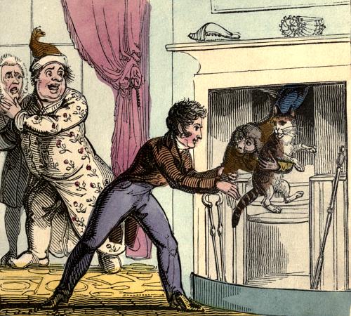 The Monkey and Cat are dragged from the chimney by their owner