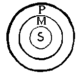 concentric circles of P, M and S - S in centre