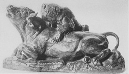 From the collection of the late Cyrus J. Lawrence, Esq.

Bull thrown to Earth by a Bear

("TAUREAU TERRASS PAR UN OURS")

From a bronze by Barye
