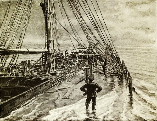 A TORPEDOED MERCHANTMAN ON THE SHOALS: SALVAGE OFFICERS MAKING A SURVEY
