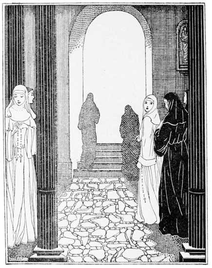 "From all directions nuns came gliding towards the
lighted portal."
