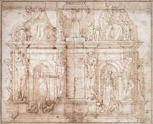 SKETCH FOR THE TOMB OF JULIUS II Drawing. Uffizi, Florence.
